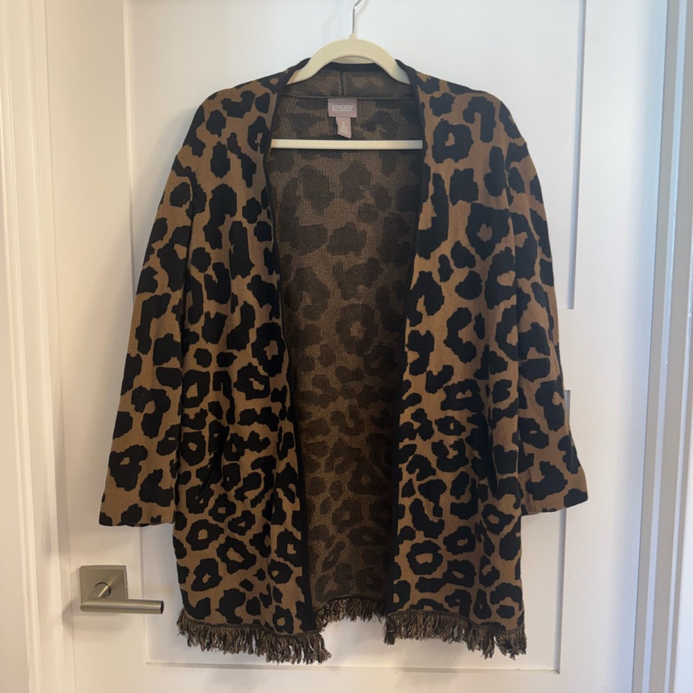 Chico's Brown and Black Animal Print Cardigan 100% Cotton